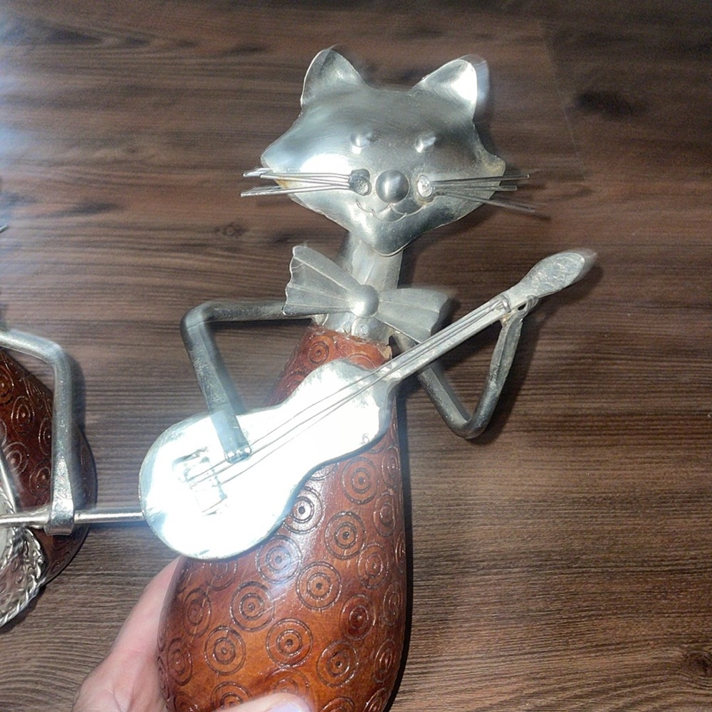 PIER 1 3 Vintage Wood & Metal Jazz Horn Blues Playing Cats 10.5"!NWT - Picture 6 of 8